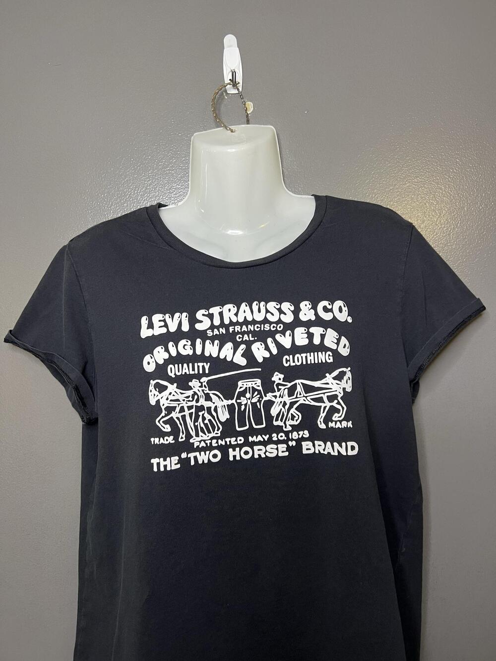 Levi's Shirt Womens Large Black Levi Strauss Two Horse Graphic Tee Top Logo